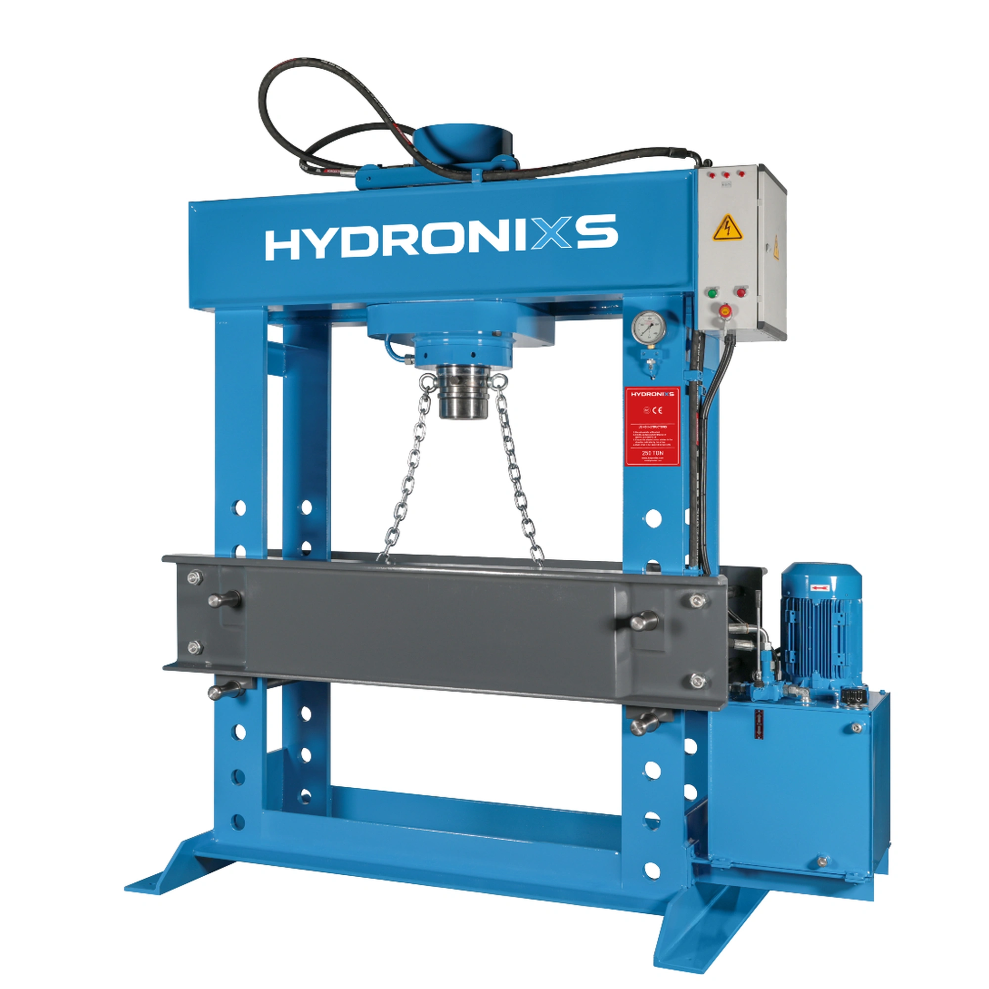 Industriële hydraulische werkplaatspers HD250 van HYDRONIXS met hydraulische aandrijving