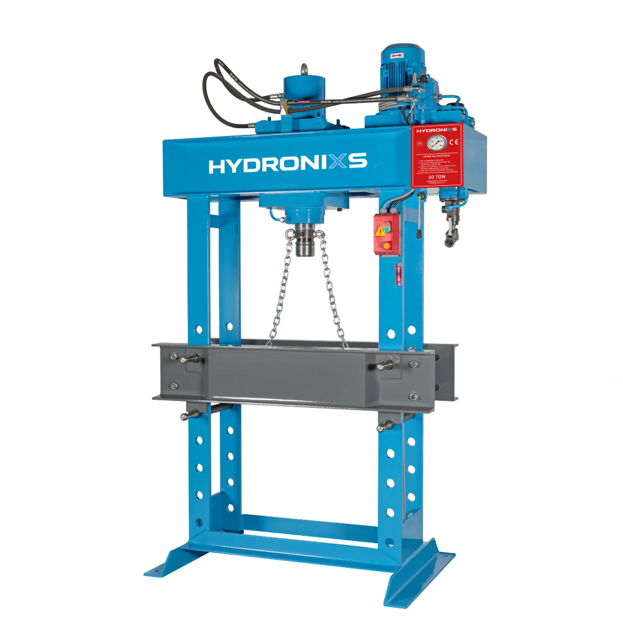 Hydraulische werkplaatspers HD60 van HYDRONIXS met zwaar stalen frame en persbed